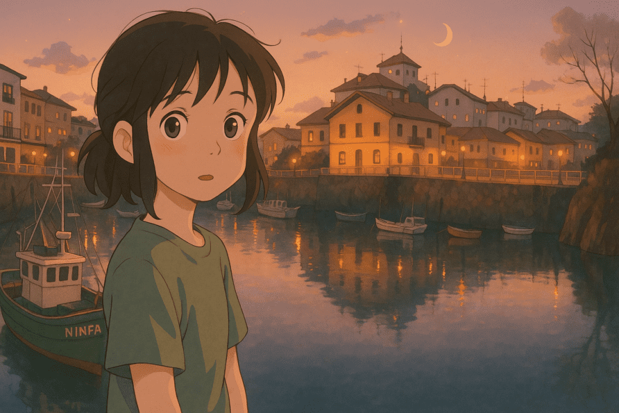 Puerto de Vega estilo Ghibli IA